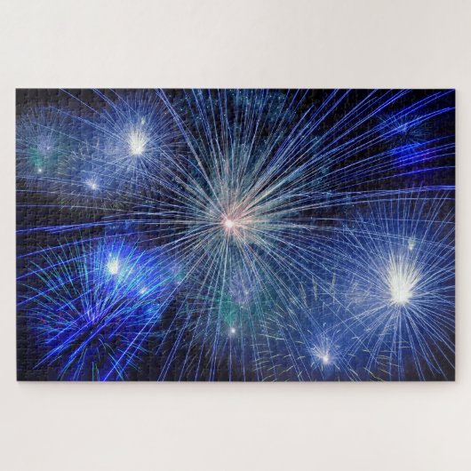 Feu d'artifice bleu impossible au puzzle de nuit (Horizontal)