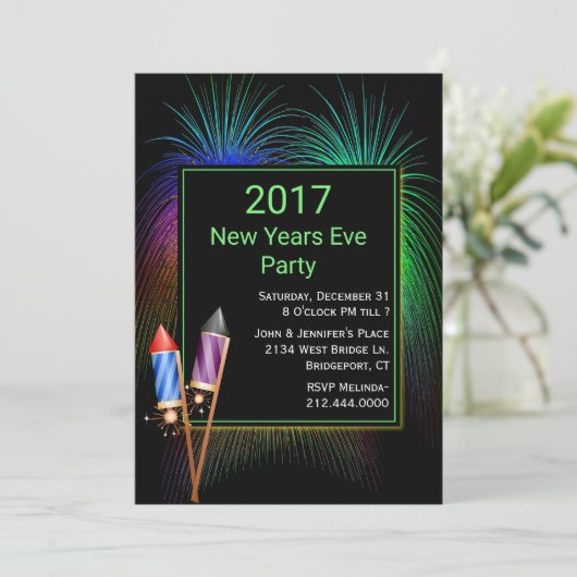 Feu d'artifice coloré Nouvel An Fête Invitation (Debout devant)