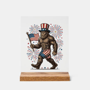 Feu d'artifice patriotique Sasquatch Gravure vinta