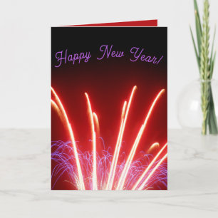 Feu d'artifice Rouge et Bleu Carte de Jour de l'An