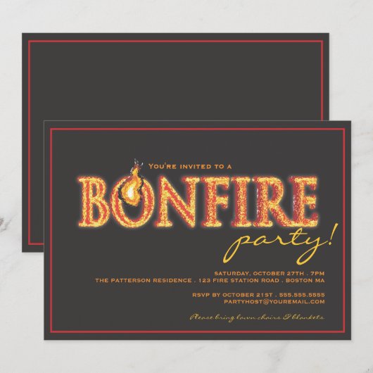 Feu de feu de camp sur feu de camp Invitation à la (Devant / Derrière)
