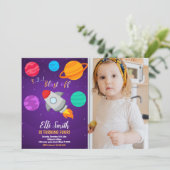 Feu de fusée d'anniversaire Invitation avec photo (Debout devant)