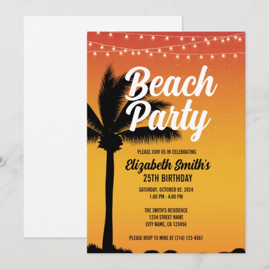 Feu de Plage Thème Anniversaire Fête Invitation (Devant / Derrière)