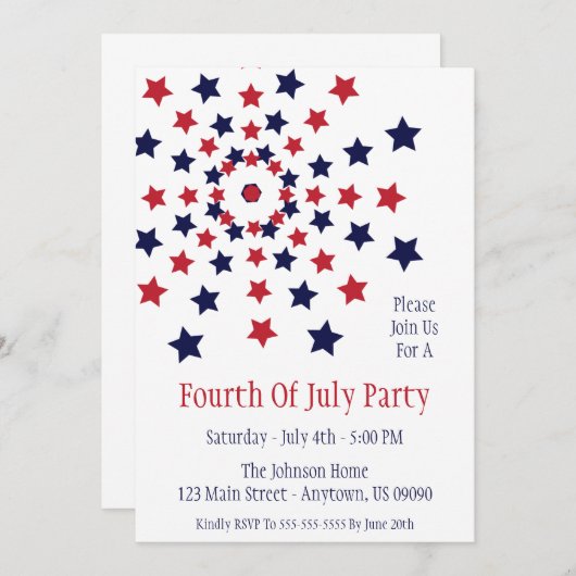 Feu D'Étoile Invitations Du 4 Juillet (Devant / Derrière)