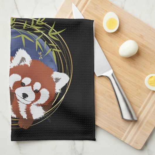 FEU FOX panda rouge serviette de cuisine (Quart Plié)