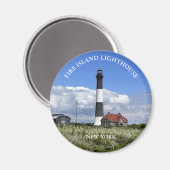 Feu Island Lighthouse New York Round Magnet (Recto/Verso)