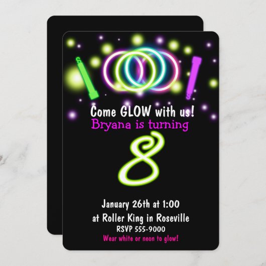 Feu lumineux 8e anniversaire fête 8 ans Invitation (Devant / Derrière)