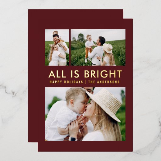 feuil élégant 3 photo feuil moderne carte de séjou (Recto/Verso)