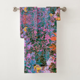 Feuillage abstrait de jardin en pêche, rose, vert