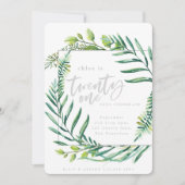Feuillage botanique 21e anniversaire invitation (Devant)