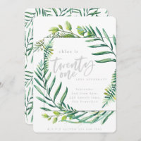 Feuillage botanique 21e anniversaire invitation