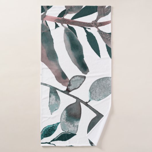 Feuillage botanique aquarelle de verdure teinte ru (Serviette de bain)