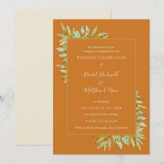 Feuillage botanique sur les invitations de mariage (Devant / Derrière)