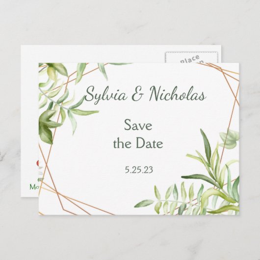 Feuillage Botanique Vert Sarcelle Or  Cartes de Pr (Devant / Derrière)