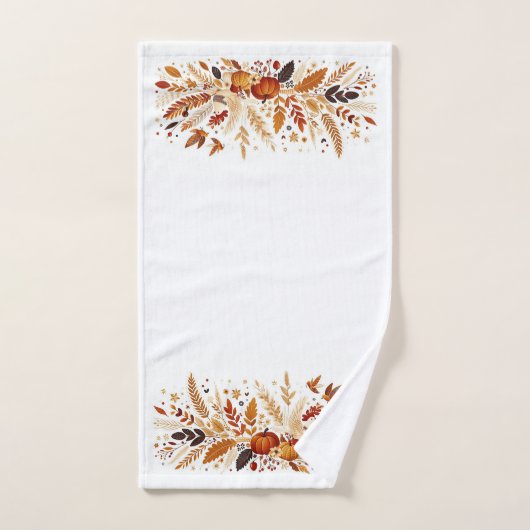 Feuillage d'automne et Citrouille et oiseaux (Serviette à main)