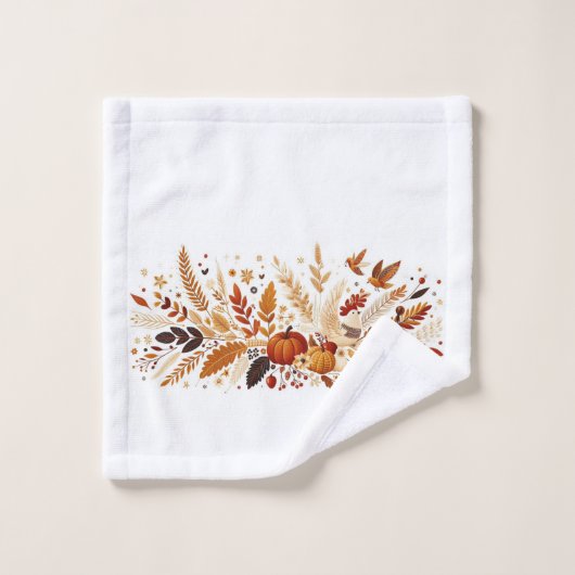 Feuillage d'automne et Citrouille et oiseaux (Gant de toilette)