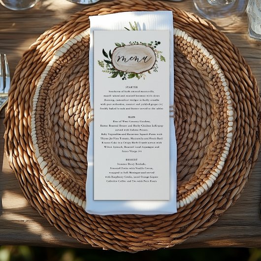 Feuillage de tranche de bois rustique Menu de mari