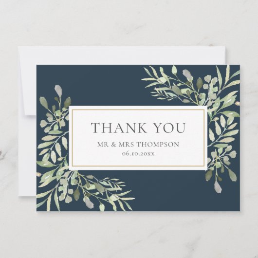 Feuillage de verdure Merci de mariage bleu mer pro (Devant)