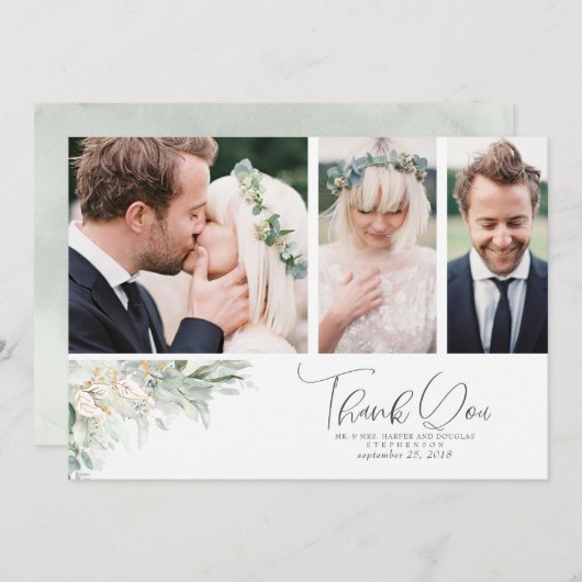 Feuillage de verdure Merci pour la photo de mariag (Devant / Derrière)