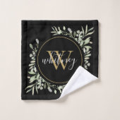 Feuillage de verdure Monogramme doré Chic Script N (Gant de toilette)