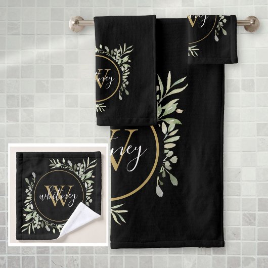 Feuillage de verdure Monogramme doré Chic Script N