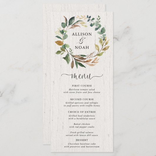 Feuillage de verdure rustique menu mariage botaniq (Devant / Derrière)