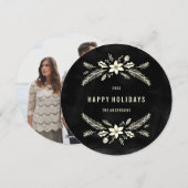 Feuillage d'hiver rond | Carte de vœux photo de fê (Devant / Derrière)