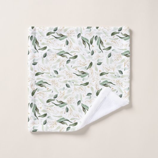 Feuillage élégant or verdure blanc (Gant de toilette)