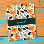 Feuillage et fleurs orange et bleu Personnalisé<br><div class="desc">Fleurs orange,  feuillage bleu et vert foncé floral personnalisé planner.</div>