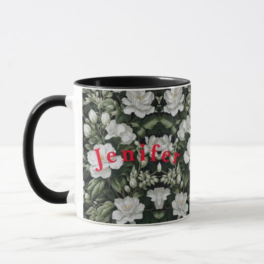 Feuillage exotique avec Mug café aux fleurs blanch (Gauche)