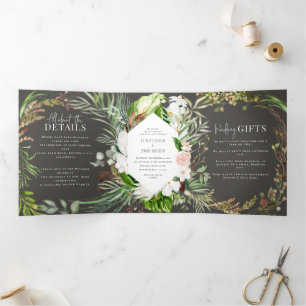 Feuillage + faire-part de mariage fleurie et détai