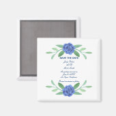 Feuillage Floral Bleu Économisez La Date Magnet (Recto/Verso)