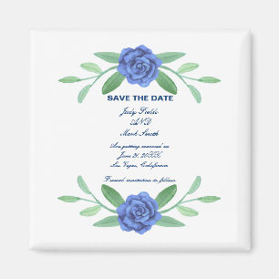 Feuillage Floral Bleu Économisez La Date Magnet