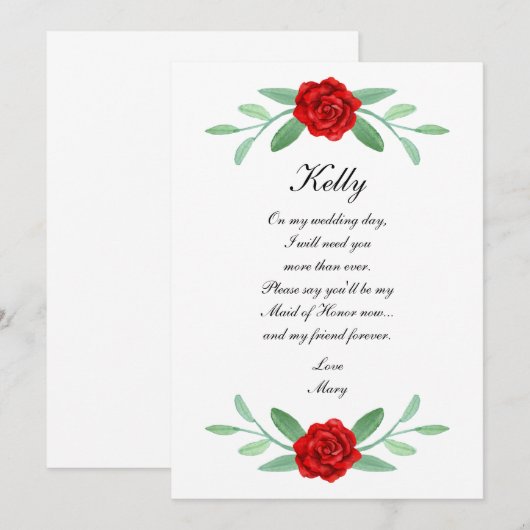 Feuillage Floral Rouge Cartes D'Honneur (Devant / Derrière)