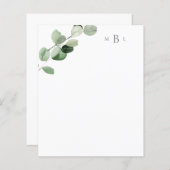 Feuillage Gris Monogramme Papier à lettres moderne (Devant / Derrière)