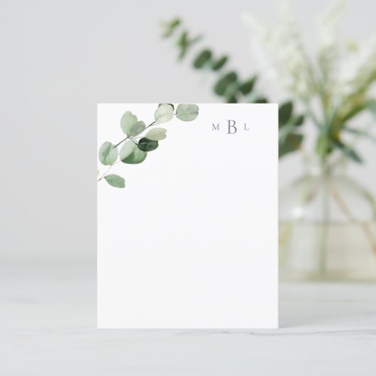 Feuillage Gris Monogramme Papier à lettres moderne (Debout devant)