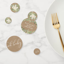 Feuillage rustique et Baby shower blanc Confetti