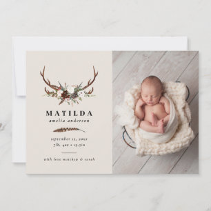 Feuillage rustique, faire-part de naissance fleuri