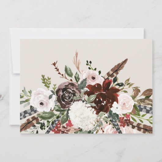 Feuillage rustique, faire-part de naissance fleuri (Dos)