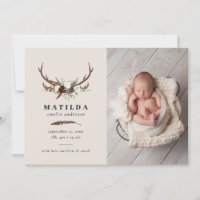 Feuillage rustique, faire-part de naissance fleuri