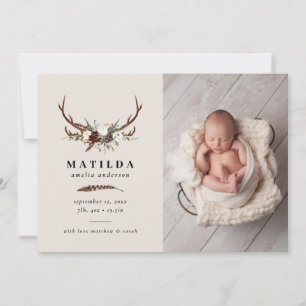 Feuillage rustique, faire-part de naissance fleuri