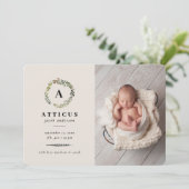 Feuillage rustique, faire-part de naissance fleuri (Debout devant)