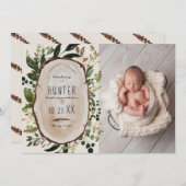 Feuillage rustique, faire-part de naissance fleuri (Devant / Derrière)