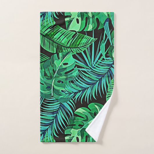 Feuillage tropical bleu et vert graphique (Serviette à main)