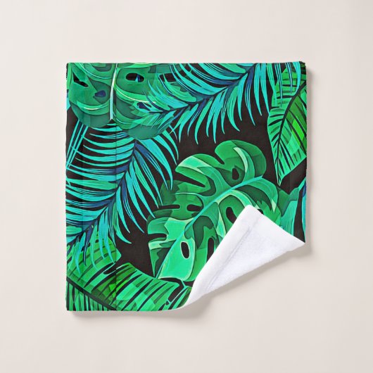 Feuillage tropical bleu et vert graphique (Gant de toilette)