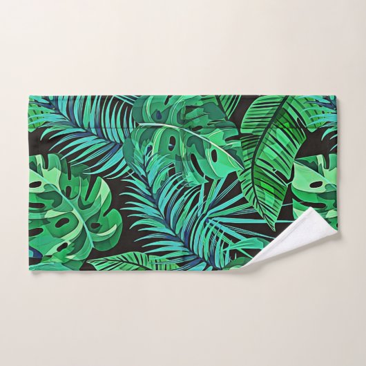 Feuillage tropical bleu et vert graphique (Serviette à main)