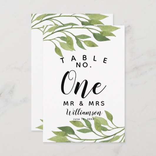 feuillage verdure feuille Numéro de table mariage/ (Devant / Derrière)