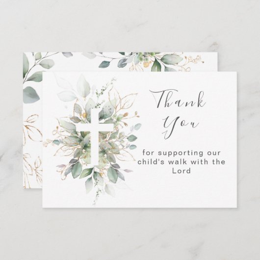 Feuillage vert Baptême Carte de remerciements plat (Devant / Derrière)