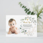 Feuillage vert Baptême Photo Carte de remerciement (Debout devant)