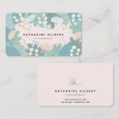 Feuillage vert Carte de visite rose floral (Devant / Derrière)